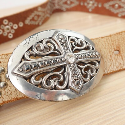 Western Studded Belt 34 Cross Oval Buckle LARGE Cowboy Silver