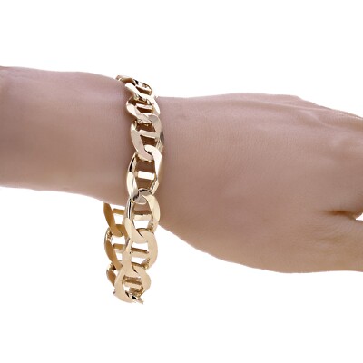 Men's 14k Yellow Gold Concave Mariner Chain Bracelet 9'' 13mm 56 grams