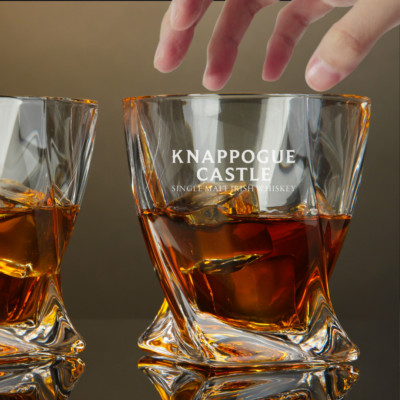 Custom Engraved Knappogue Castle Whiskey Glass   10 oz Twisted Rocks Glass