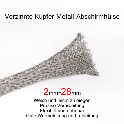 Verzinntes Kupfergeflecht Gewebeschlauch Kabelschutz Dehnbare Abschirmung Buchse - Picture 2 of 7