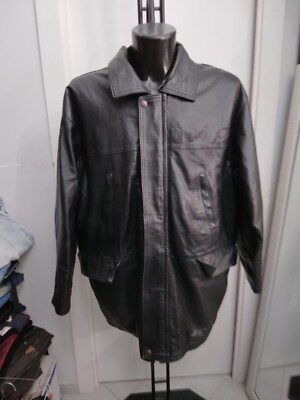 GF LEATHER genuine leather jacket used men man size XXL BLACK XYM904L