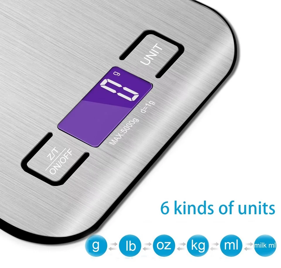 5kg × 1g Digital Kitchen Scale – Stainless Steel & ABS LCD Timer - image 2 of 4