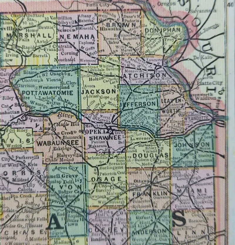 Vintage 1886 Mapa KANSAS 13"x11" Antigo Original TOPEKA SHAWNEE COUNTY KS - Imagem 3 de 4