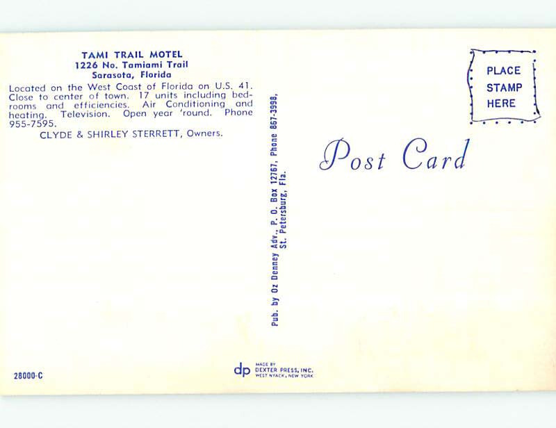 Unused Pre1980 OLD CARS & TAMI TRAIL MOTEL Sarasota Florida FL 60k