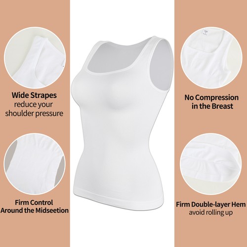 Women Tummy Control Square Neck Vest Top Camisole Slim Compression Body Shaper - Afbeelding 4 van 21