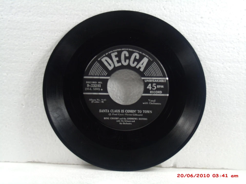 BING CROSBY&ANDREWS SISTERS-(45)-JINGLE BELLS/SANTA CLAUS IS COMIN' TO TOWN-50'S - Image 2 of 2