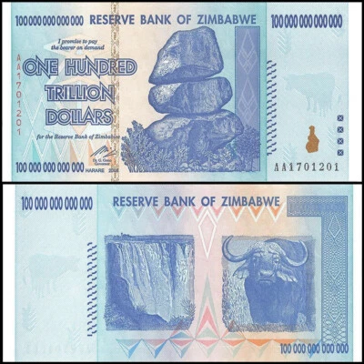 Zimbabwe 100 Trillion Dollars AA+ 2008 Banknote UNC Uncirculated P-91 - Image 1 of 2