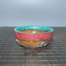 Old Collection Antique Xizang National Turquoise Bowl Ornaments