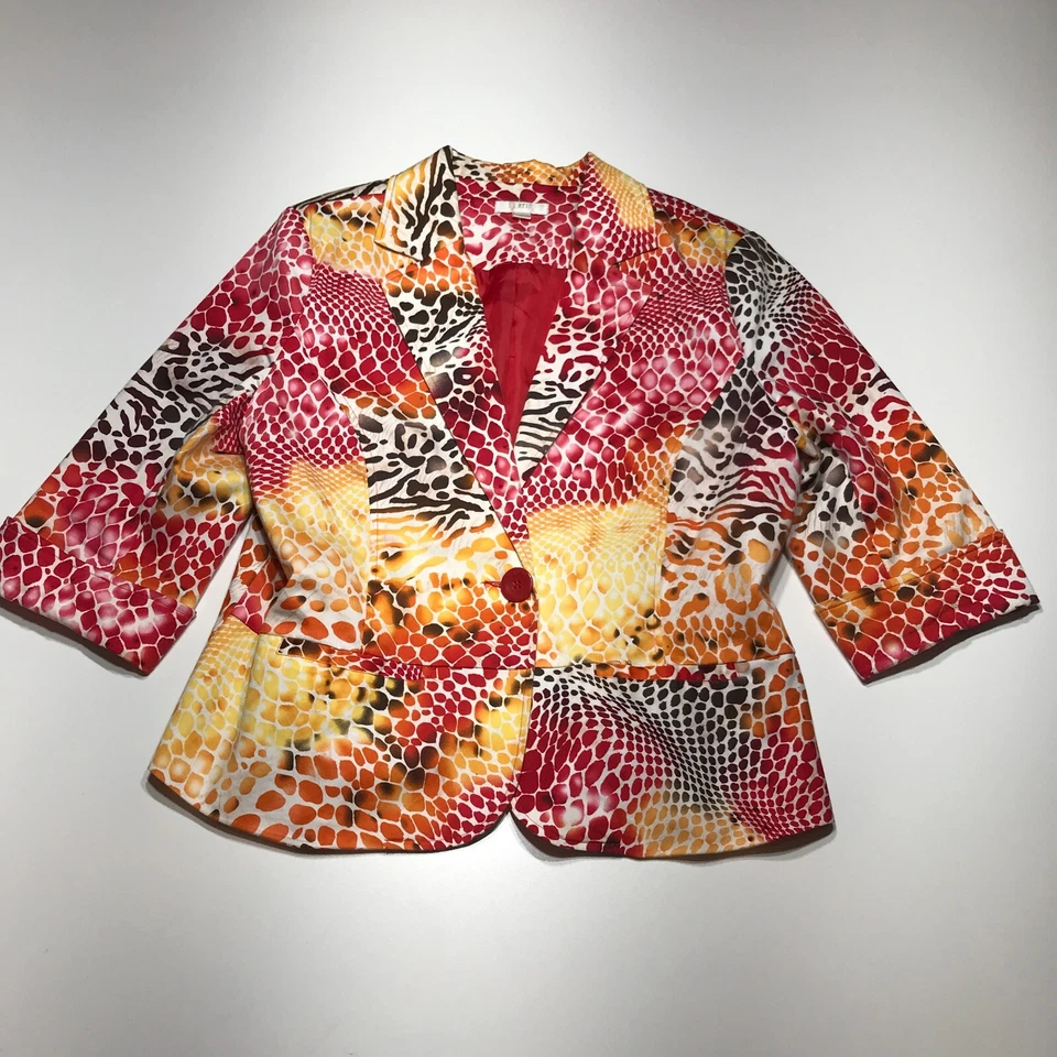Chaqueta Blazer Erin Mujer Talla Grande Elastizada Multicolor Estampado Animal Manga 3/4 Foto 2 de 4