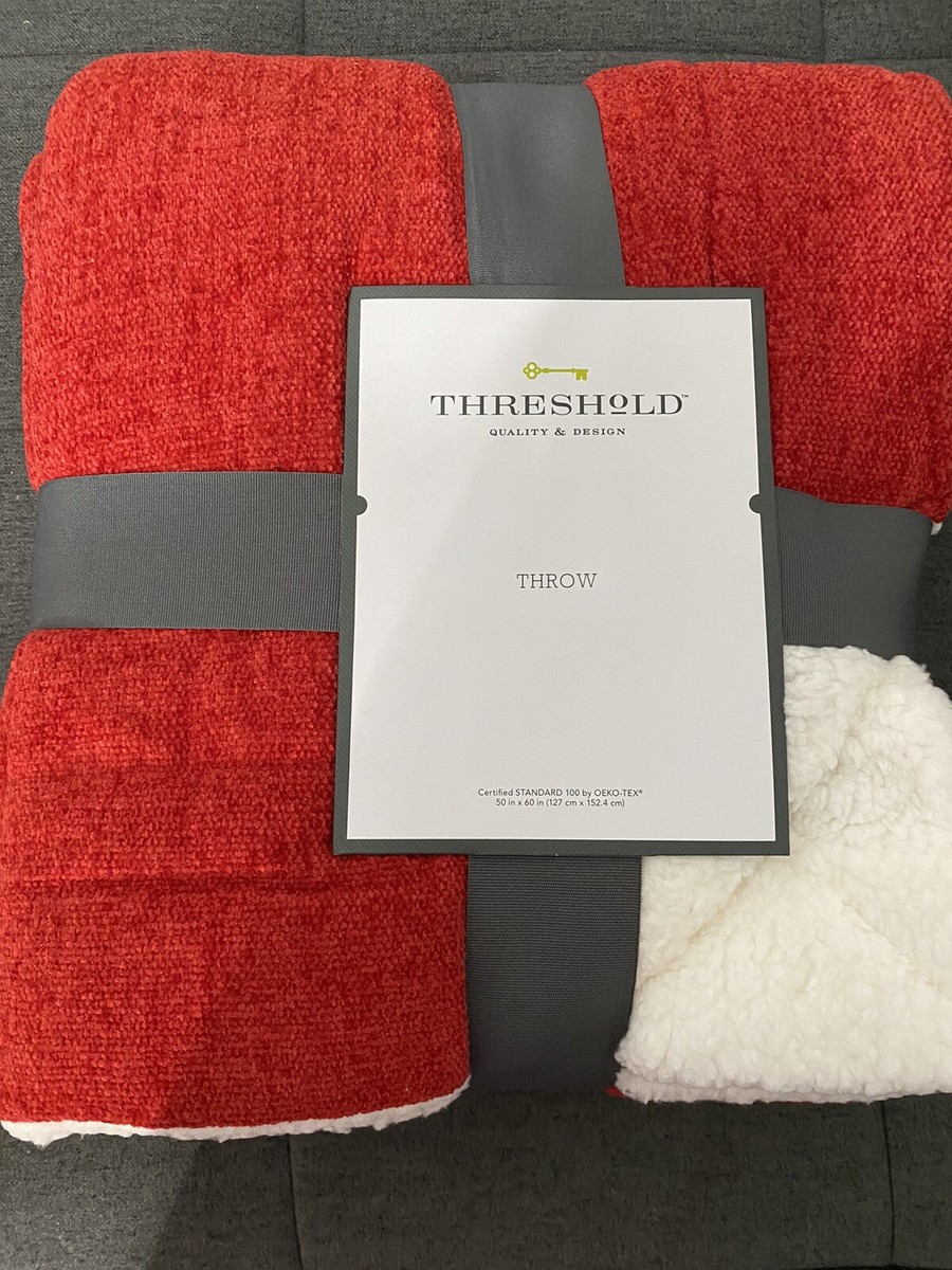 Threshold Red Plush Throw Blanket 60x50 Reversible to White Sherpa