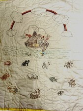 Handmade Noah's Ark Reversible Infant Blanket Quilt 45  X39  Hand Embroidered