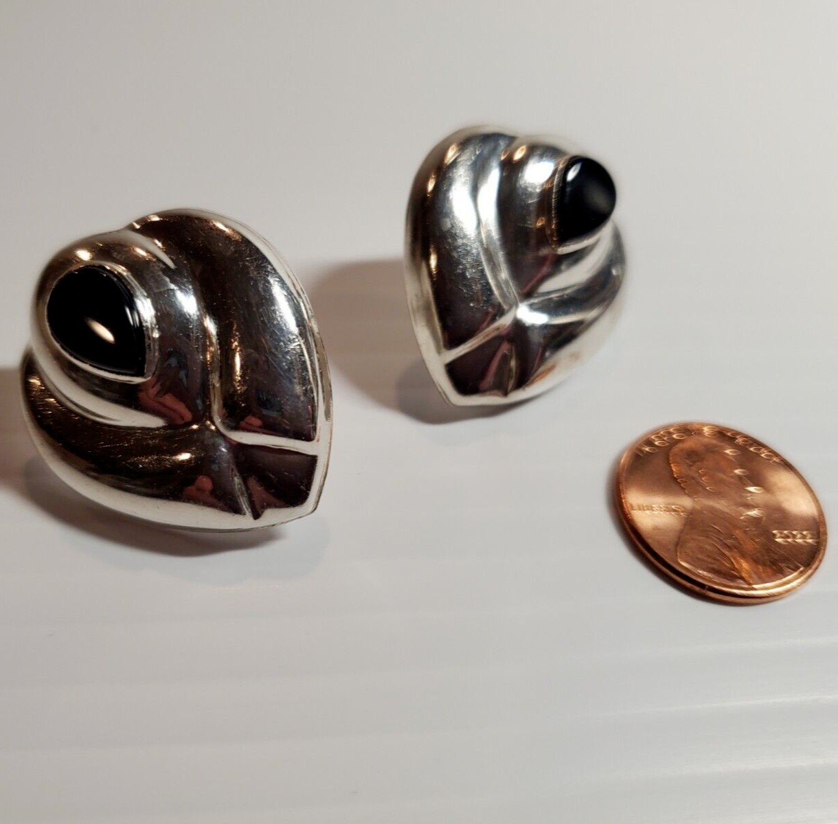 All Solid Sterling 925 Silver Earrings Black Ston… - image 7