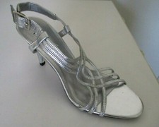 Fioni Night Womens Silver Strappy Dressy Slingback Heel Sandal NWD - Size 6M