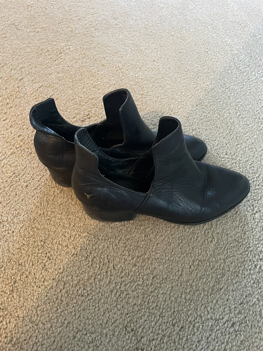 WINDSOR SMITH Size 6.5Black Ankle Boots Cut Out Low Leather
