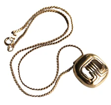 Lanvin Paris Square Pendant Thin Serpentine Chain Necklace Choker Signed Vtg 15"