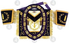 Masonic Grand Lodge Junior Warden Officer Set of Apron, Cuffs Chain Collar H/M