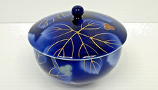 Fukagawa Porcelain Cobalt Blue  Gold Grape  Leaves Teacup w Lid Arita, Japan