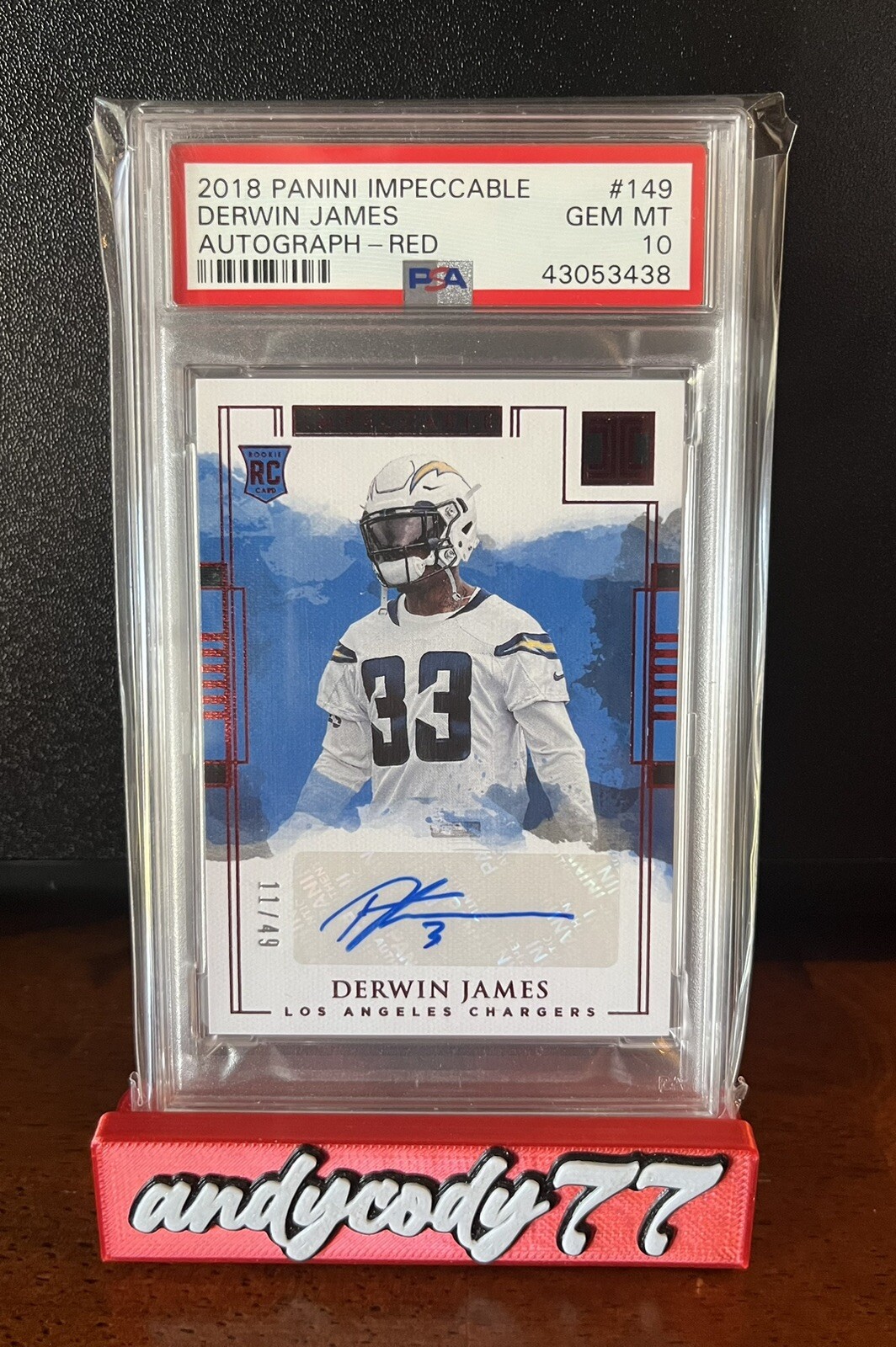 Derwin James Panini Impeccable #149 Autograph-Red