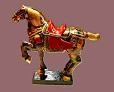 Antique Tang Style Hand Painted Hand Carved gold Gilt war Horse