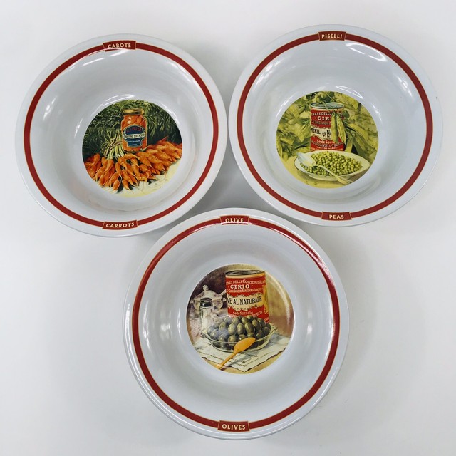 3 Pottery Barn Pasta Rustica 10" Bowls Italian Theme Carrots Peas