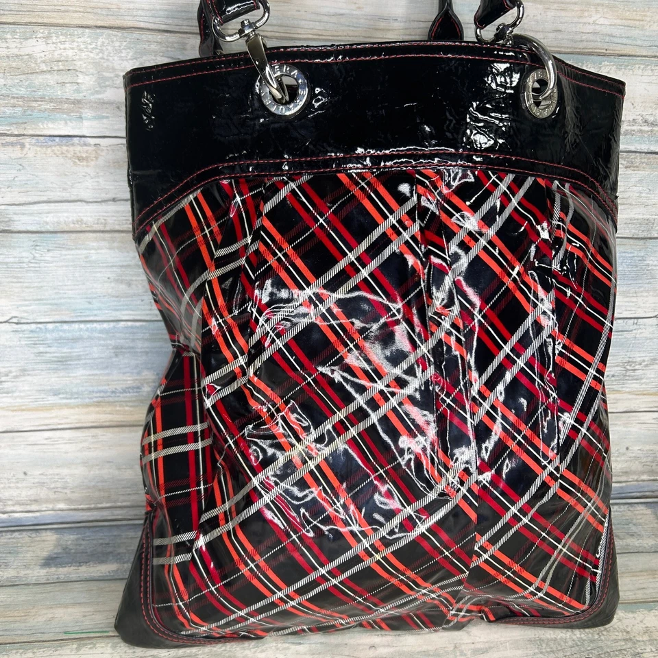 Vera Bradley Tote Bag Pvc Coated Vinyl Shoulder Bag Purse Red Black - image 2 of 4