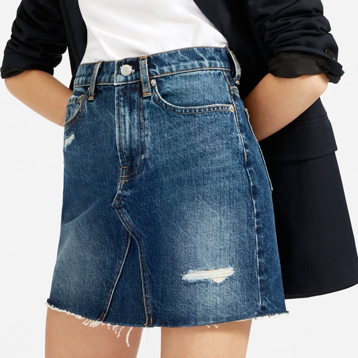 Everlane Deconstructed Denim Skirt Women's 28 Blue Short Mini