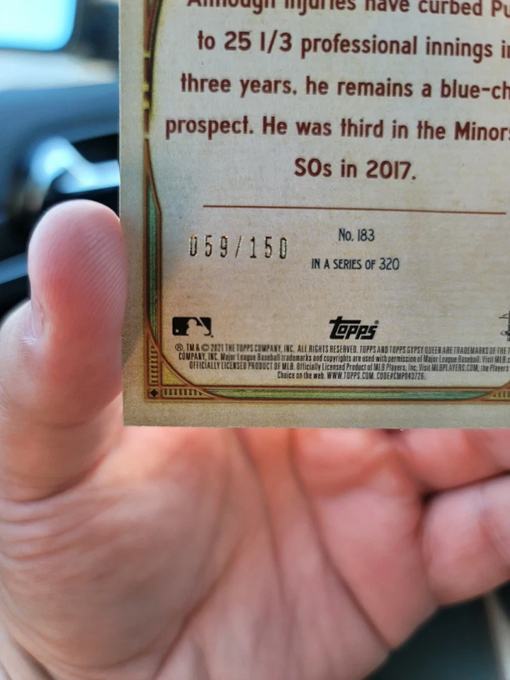 2021 Gypsy Queen (Topps) "AJ PUK" Blue Parallel #183, 059 /150 - Image 3 of 3