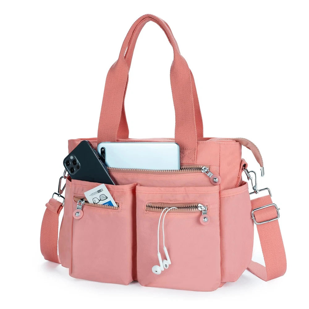 Women's Canvas Tote Crossbody Bag with Multiple Pockets