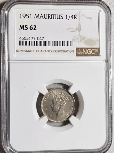 Mauritius 1/4 Rupee 1951 NGC MS 62