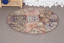 Decorative Rug, Floral and Geometric Brown Blue 3.4x3.4 ft