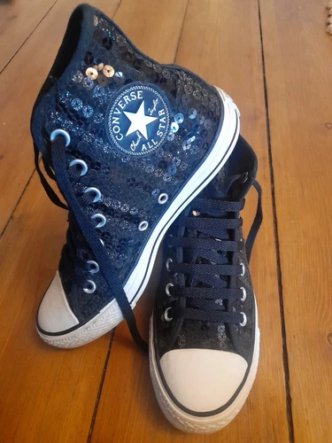 Sneakers alte nere argento paillettes Converse All Stars misura 5