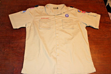 Boy Scouts of America BSA Men's Shirt Tan X-Large XL Glued Patches Short Sleeve