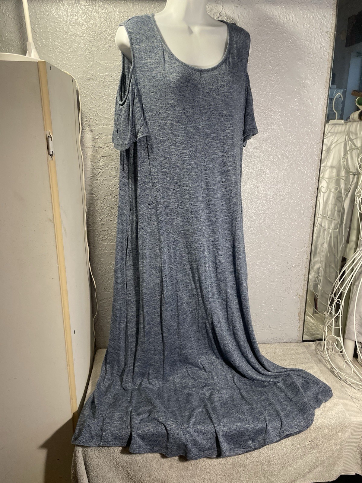 soft surroundings dress 1x Off Shoulder Blue Maxi Soft Lounge Cozy
