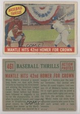 1959 Topps Baseball Thrills Hits 42nd Homer for Crown Mickey Mantle #461 HOF