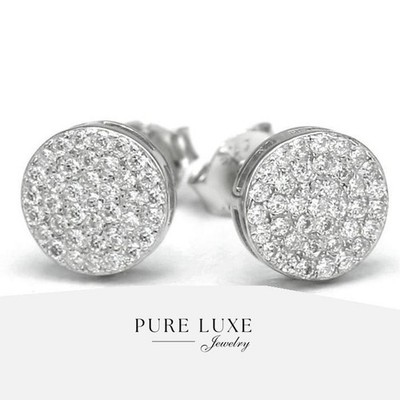 Men's Sterling Silver 925 Cubic zirconia 8mm Round*Earring Studs*Unisex.,Box