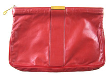 Vintage Gold 100 Red Leather Zipper Clutch Wallet Purse