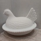 Vintage Indiana Glass Hen on Nest White Milk Covered Chicken Candy Dish 7” Hob