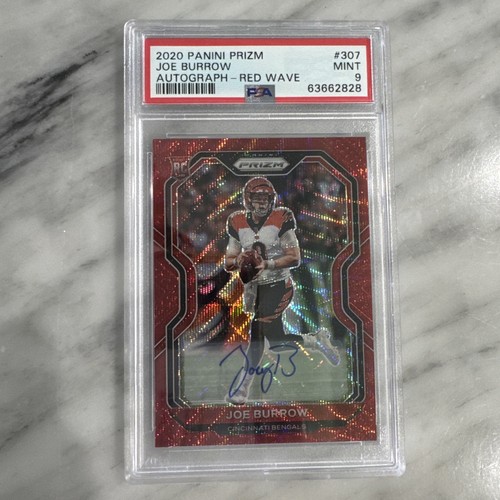 2020 Panini Prizm Joe Burrow Autograph Red Wave PSA 9