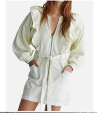 Free People Imogene Mini Dress Ecru White Cotton Ruffle Zipper Cream Sz Med NWT
