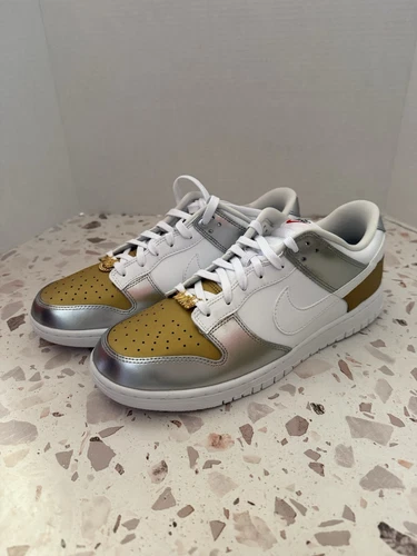 Nike Dunk Low SE White Metallic Gold Silver 2022 DH4403-700 Size 11.5 W / Sz 10M