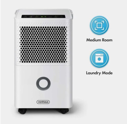 VonHaus Dehumidifier 12L/Day, 1.5L Water Tank, For Laundry Drying & More