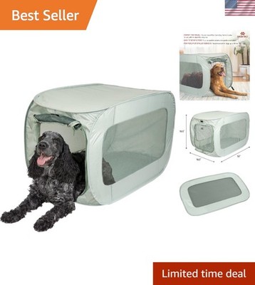 Collapsible Medium Dog Crate - Light Green Soft Sided Travel-Friendly Design