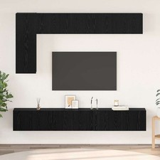 TV Cabinet Set Wall-mounted 6 pcs Black Oak Engineered Wood