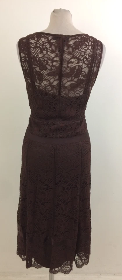 Vestido para mujer DKNY talla 8 marrón crochet encaje forrado midi usado F1 Foto 4 de 4