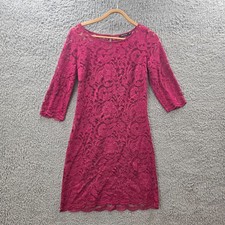 Portmans Womens Pencil Dress Size 8 Burgundy Lace 3/4 Sleeve Round Neck