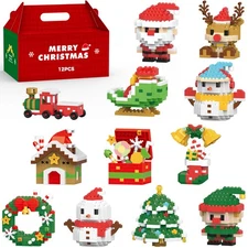 12 in 1 Christmas Micro Building Blocks Set, Santa Claus Reindeer Snowman Tre...