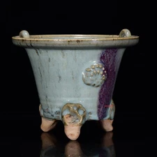 6.3" china antiquated song dynasty jun kiln porcelain fambe blue incense burner