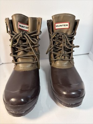 Hunter Corwin Lace-Up Leather & Rubber Duck Boots size US 8M/9W Two Tone Brown