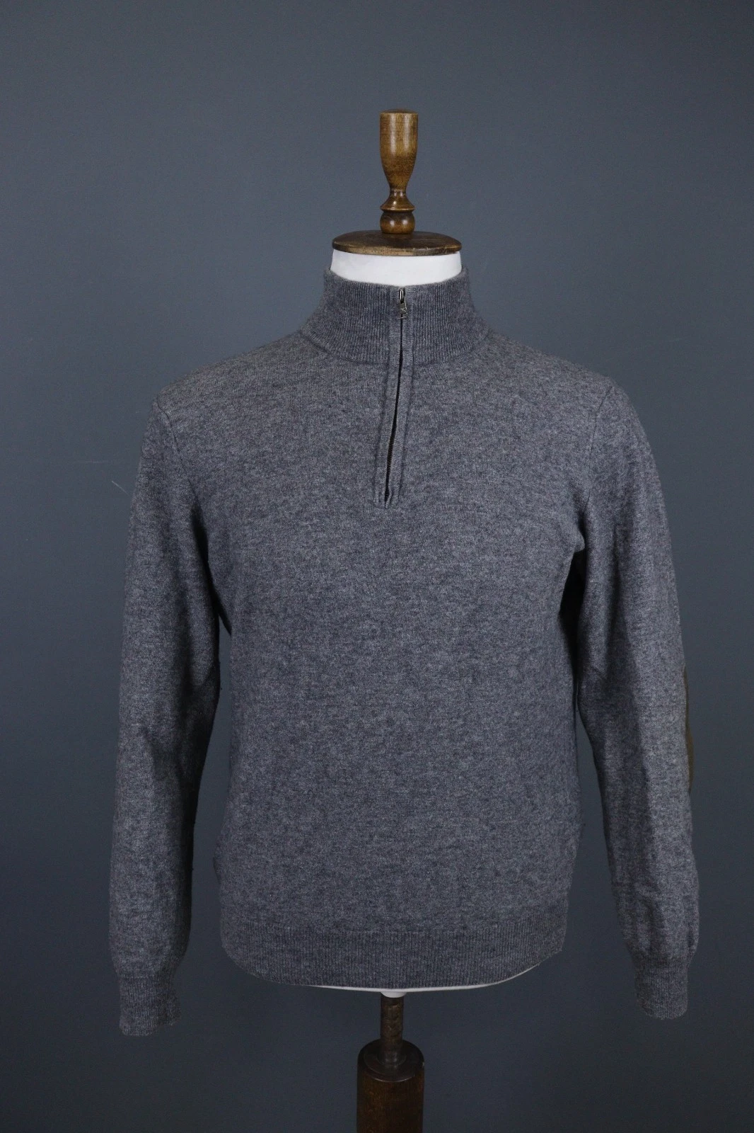 Hackket London Gray Knit Wool Raglan Sleeve Mock Neck Quarter Zip Sweater Size L