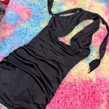 Lucy in the Sky Mini Dress Womens Medium Black Excellent Ruched Halter Shimmer